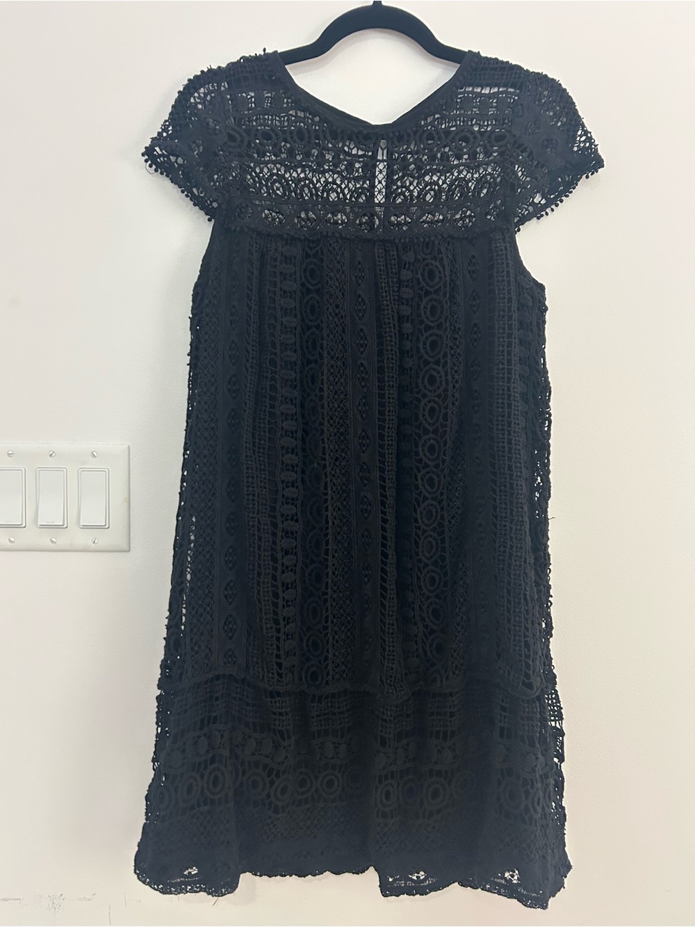 Maeve Anthropologie Black Cotton Crochet Lace Dress Women’s M Boho Whimsigoth